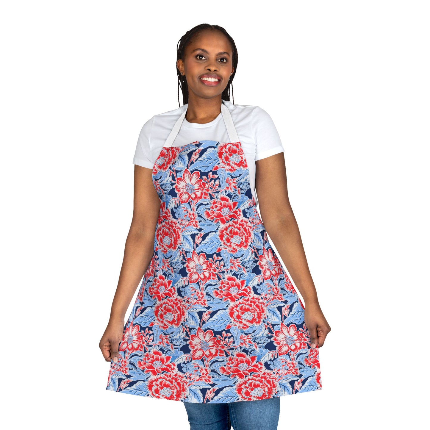 Red, White & Blue Floral Durable Canvas Apron