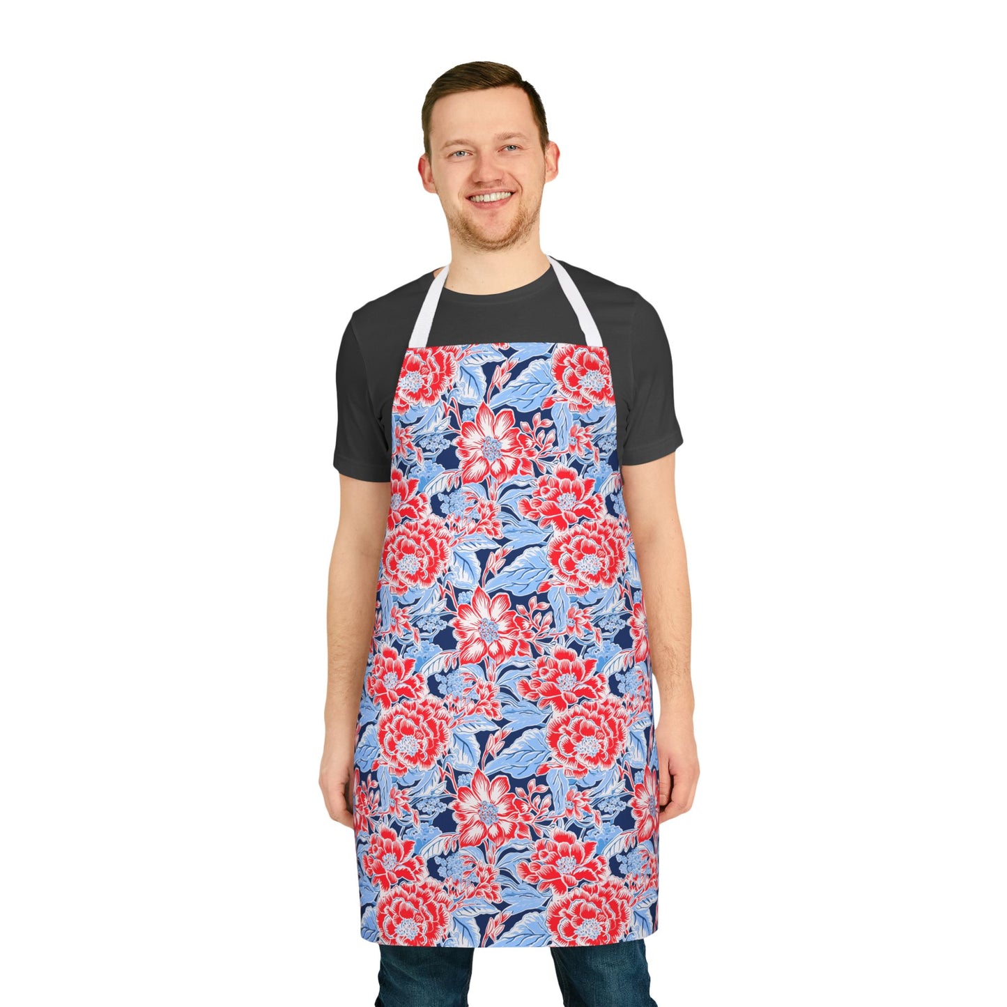 Red, White & Blue Floral Durable Canvas Apron