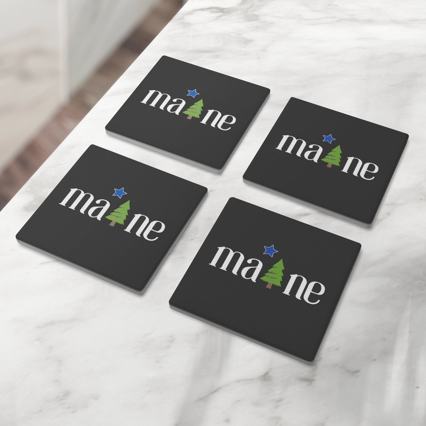 1901 Maine Flag Coasters (Black - set of 4)