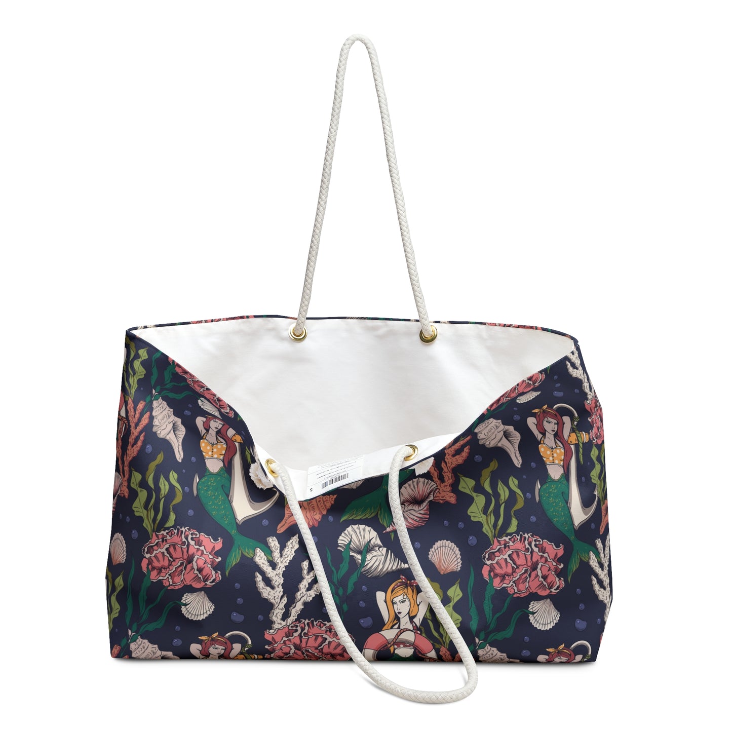 Retro Pinup Mermaid Print Beach Bag