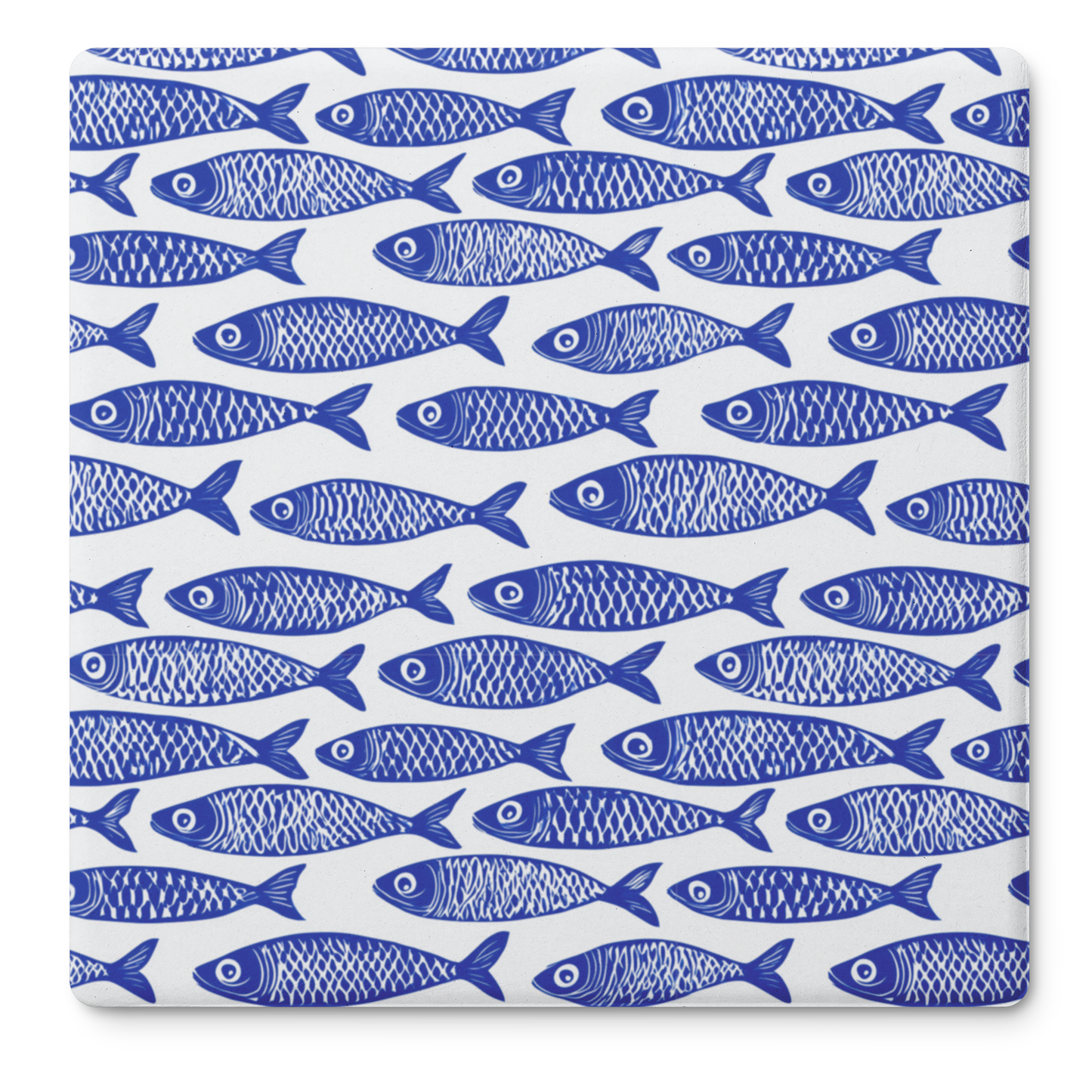 Blue Fish Stone Coasters, Nautical Absorbent Coaster Set, 4" Square with Cork Back (set of 4)
