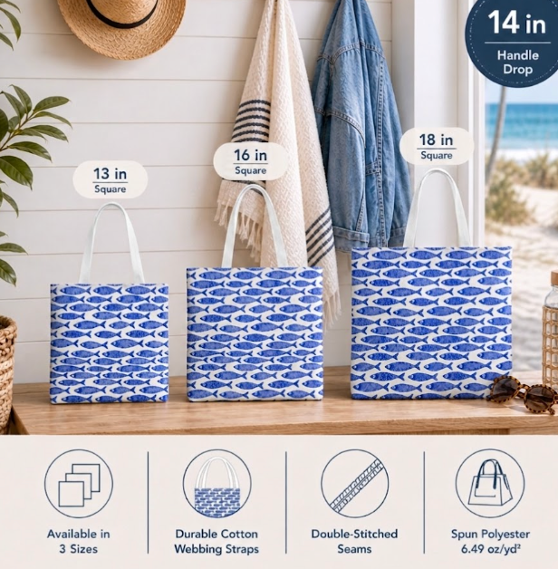 Blue & White Fish Pattern Tote - 3 Sizes