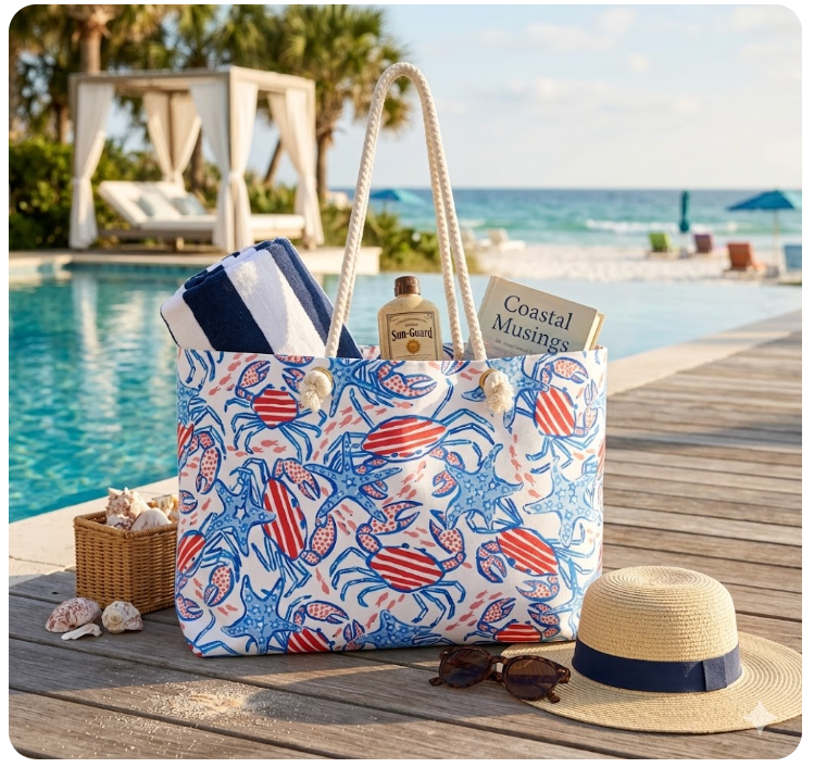 Coastal Crab Beach Tote Bag | Pale Blue