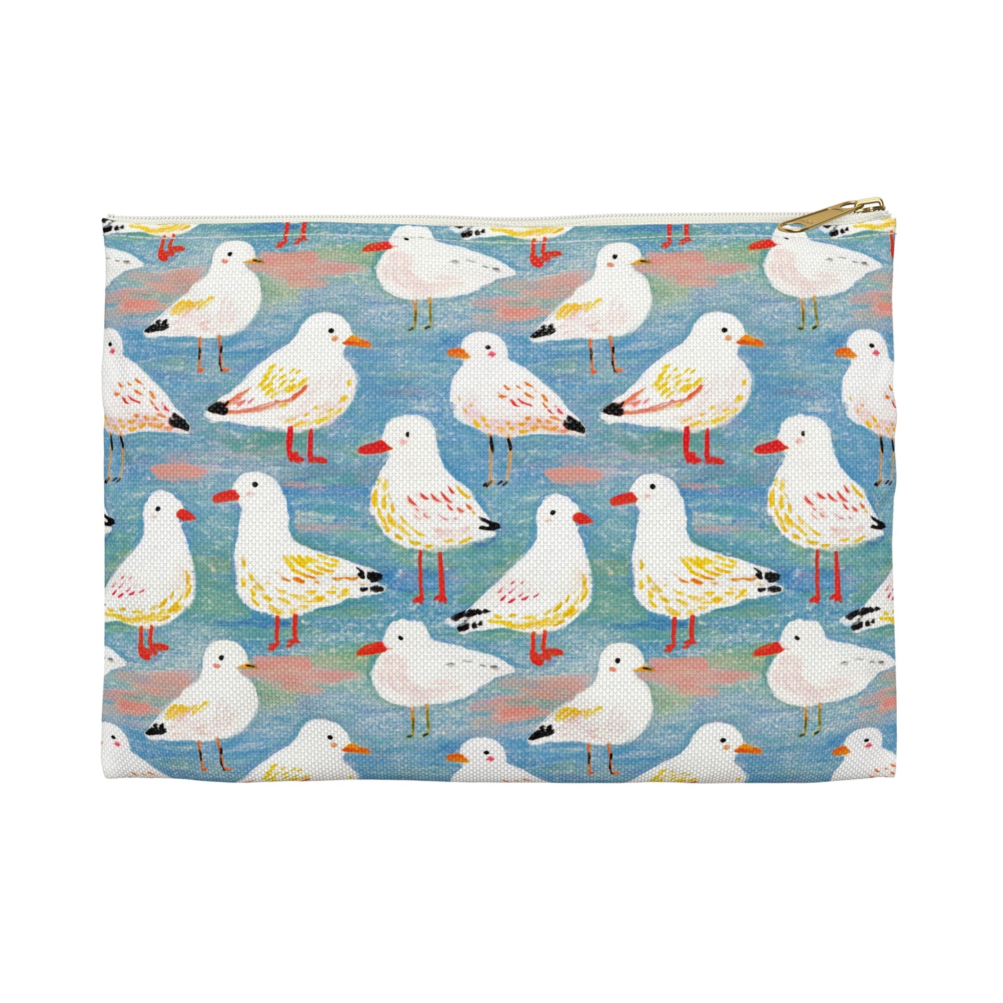 Seagull Pattern Flat Pouch, Multipurpose Zipper Bag, Coastal Travel Pouch, Seaside Cosmetic Bag, Beach Pencil Case
