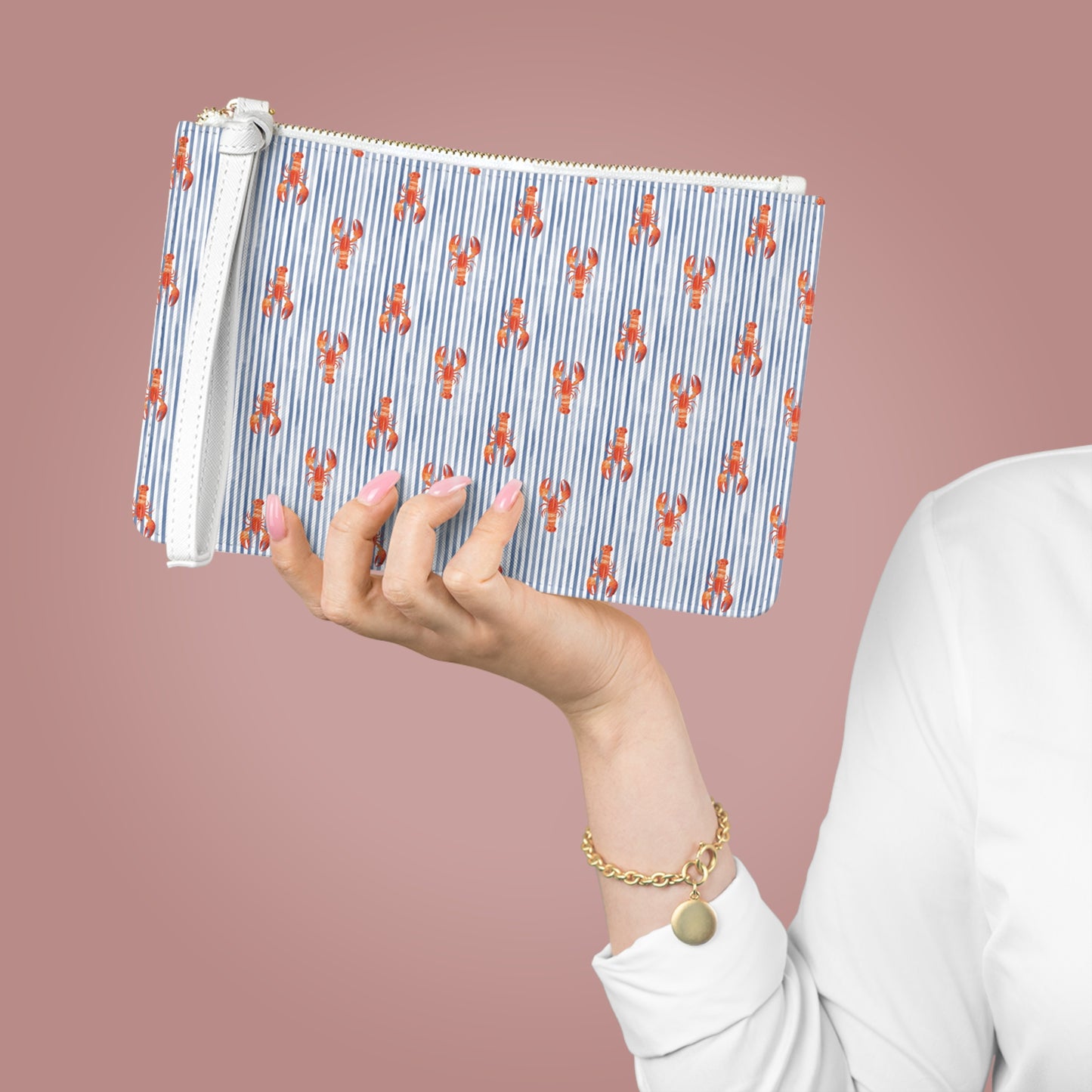 Blue Stripe Lobster Wristlet / Clutch