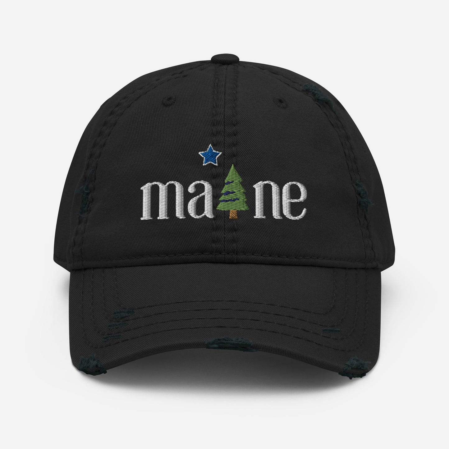 Distressed 1901 Maine Dad Hat with Pine Tree and North Star