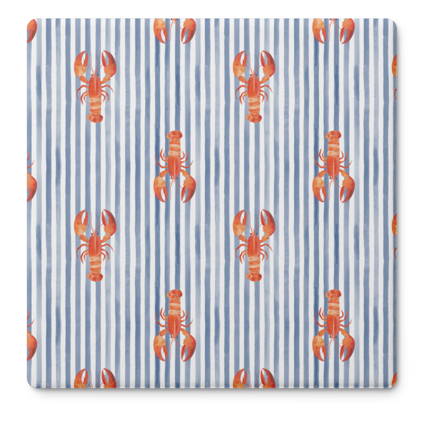 Lobster Seersucker Stripe Stone Coasters, Blue Nautical Coaster Set, 4" Absorbent Coasters with Cork Back  (Set of 4)