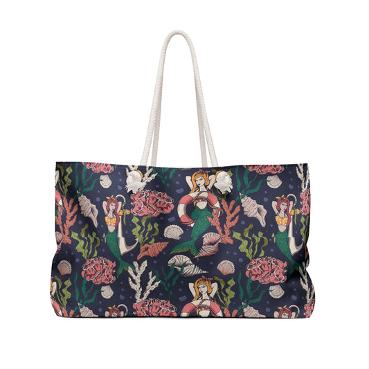 Retro Pinup Mermaid Print Beach Bag