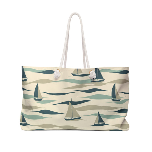 Sailboat & Waves Print Beach Bag