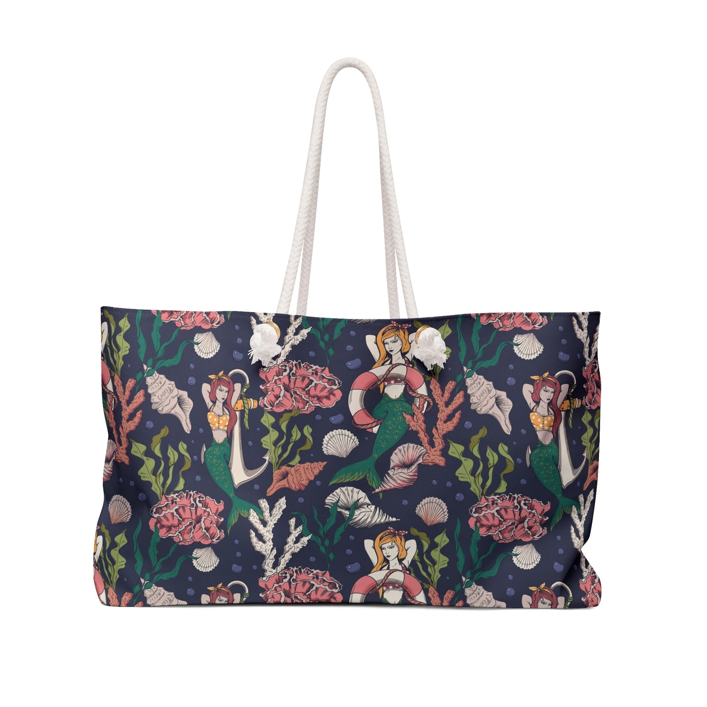 Retro Pinup Mermaid Print Beach Bag