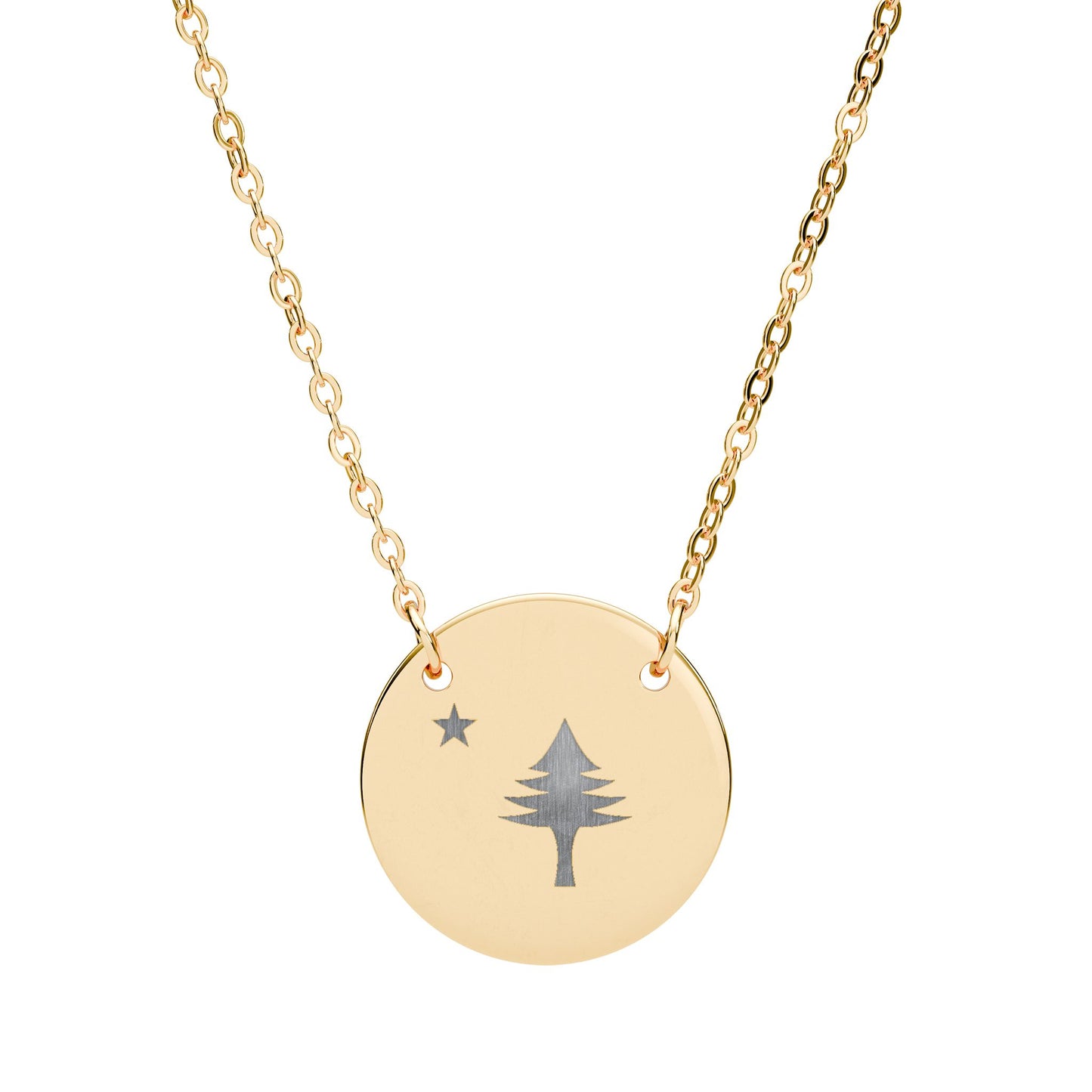 "Original Maine Flag" Pine Tree & Star Engraved Pendant Necklace