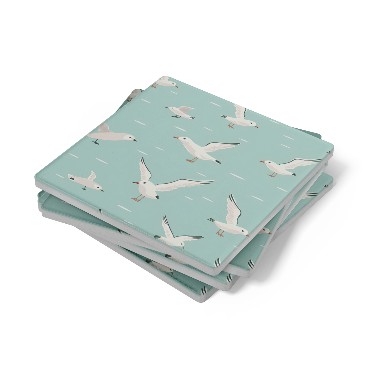 Flying Seagull Stone Coasters, Set of 4, Coastal Beach Decor, Absorbent Drink Coasters, Ocean Theme Stone Coasters, Nautical Home Gift