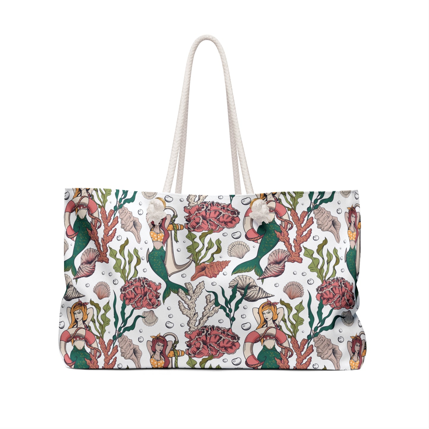 Retro Pinup Mermaid Beach Bag - White