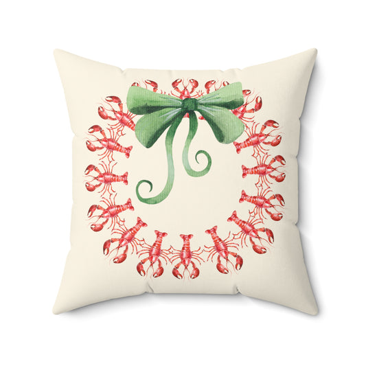 Lobster Wreath Maine Holiday Spun Polyester Square Pillow