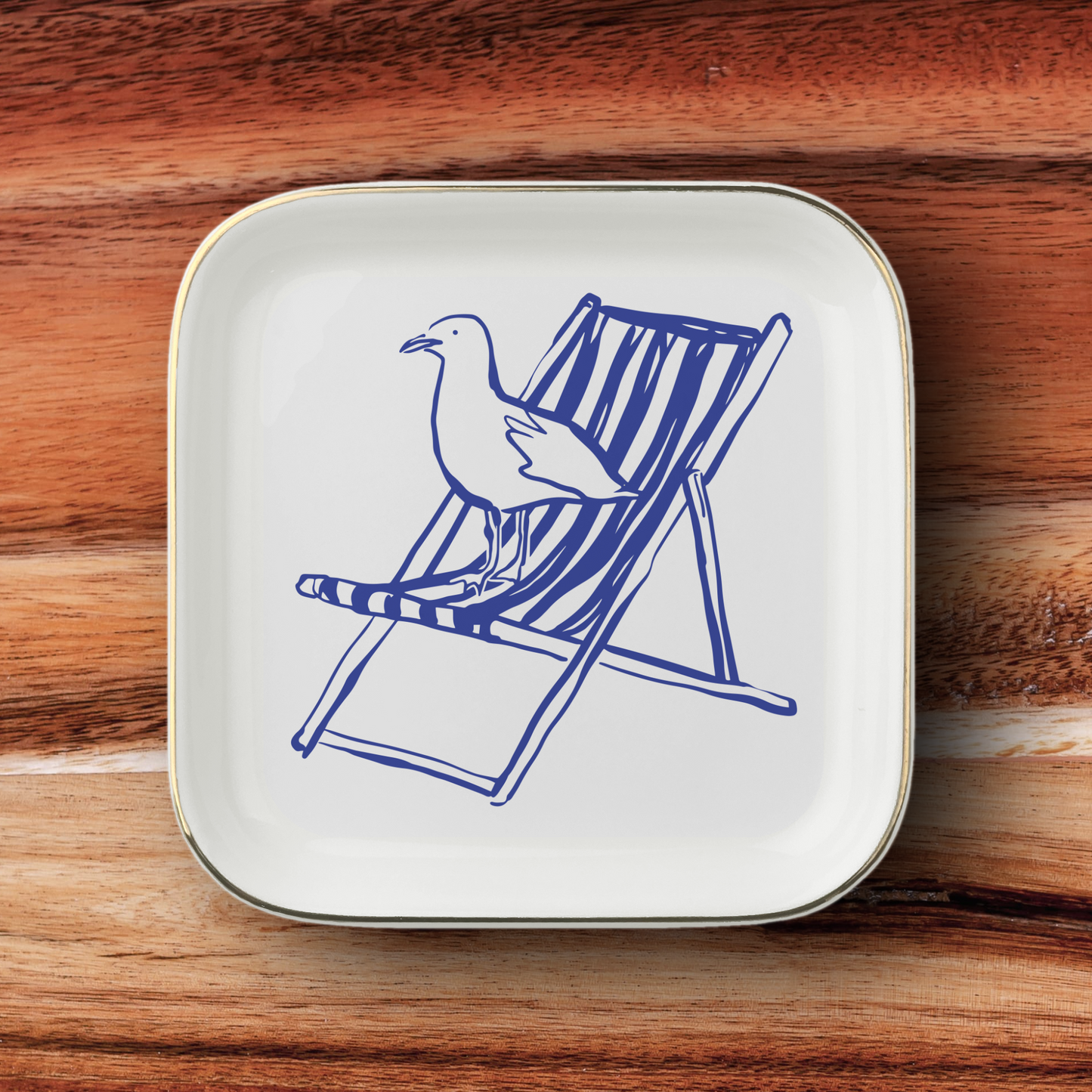 Maine Seagull with Beach Chair Jewelry Dish
