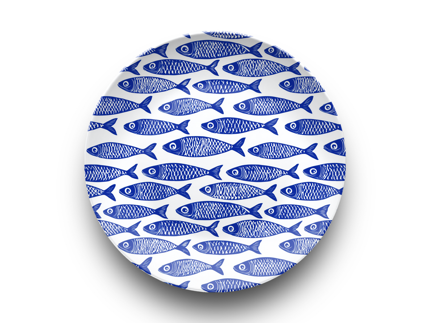 Blue Fish Dinner Plate, Durable Polymer, Dishwasher Safe Plate, Eco-Friendly USA Made, Nautical Kitchen Decor - 10" Round