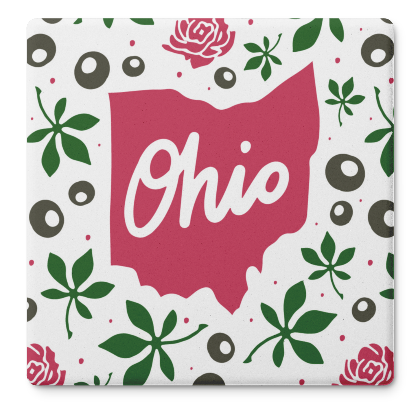 Ohio Stone Coaster Set (4), featuring buckeyes and carnations