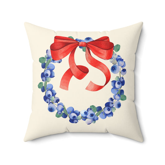 Maine Blueberry Wreath Spun Polyester Square Pillow