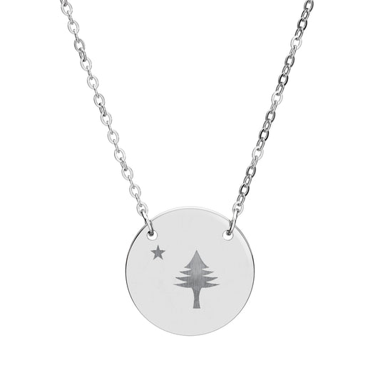 "Original Maine Flag" Pine Tree & Star Engraved Pendant Necklace