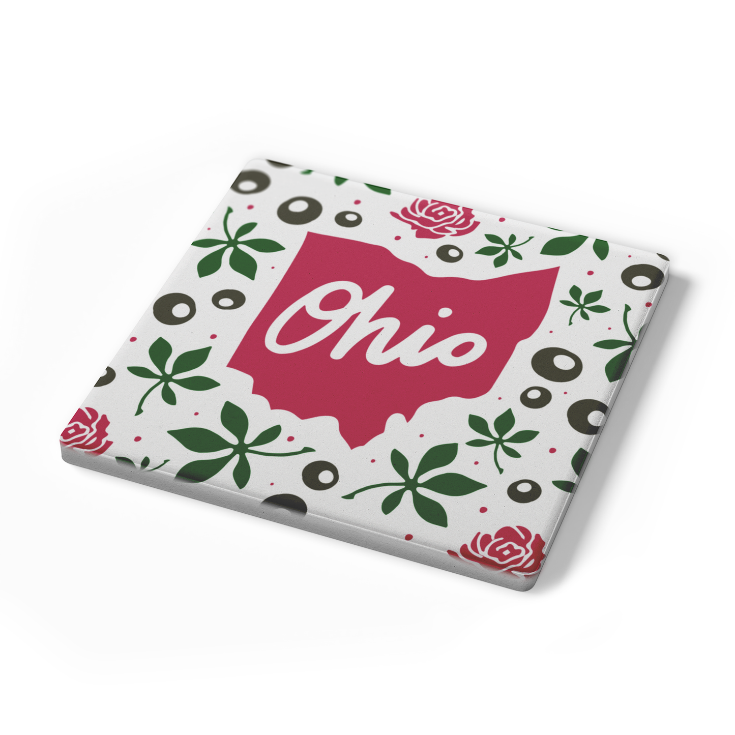 Ohio Stone Coaster Set (4), featuring buckeyes and carnations