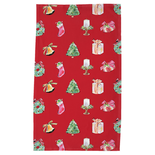 Christmas Stockings & Candles Tea Towel