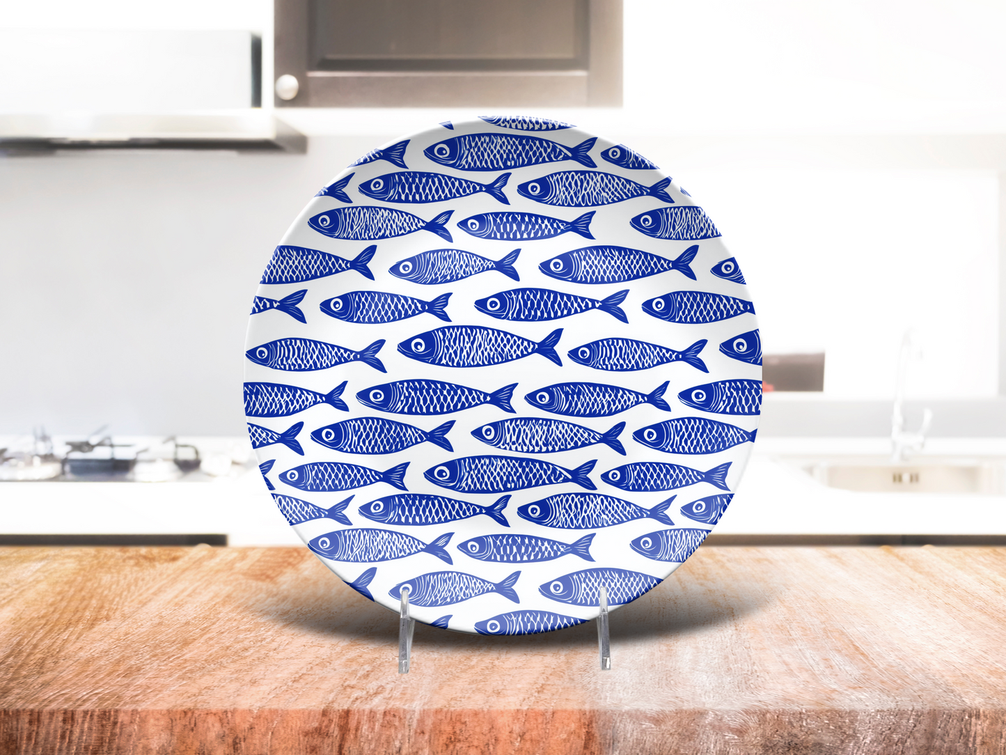 Blue Fish Dinner Plate, Durable Polymer, Dishwasher Safe Plate, Eco-Friendly USA Made, Nautical Kitchen Decor - 10" Round
