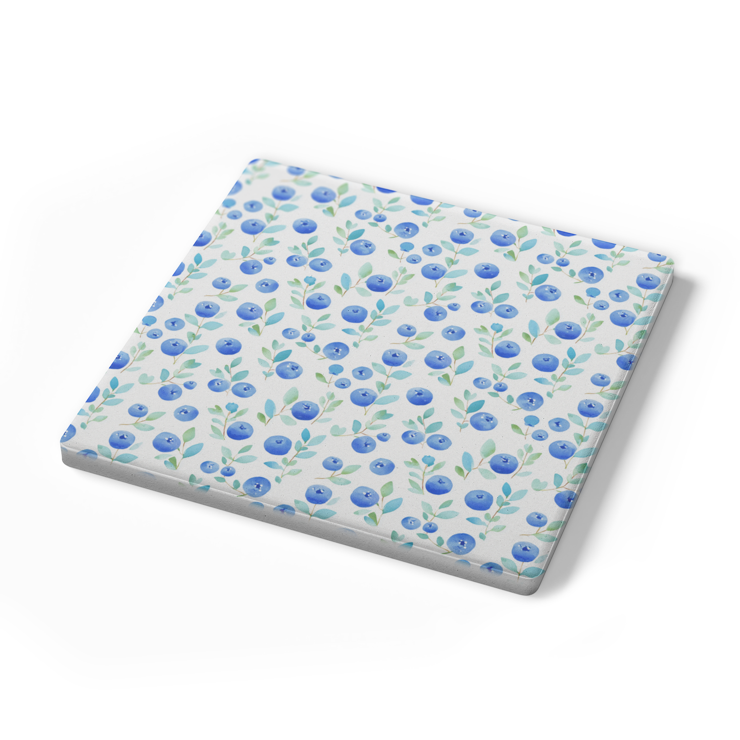Maine Blueberry Pattern Stone Coasters, Set of 4, Absorbent Drink Coasters with Cork Backing, Maine Blueberries Kitchen Decor