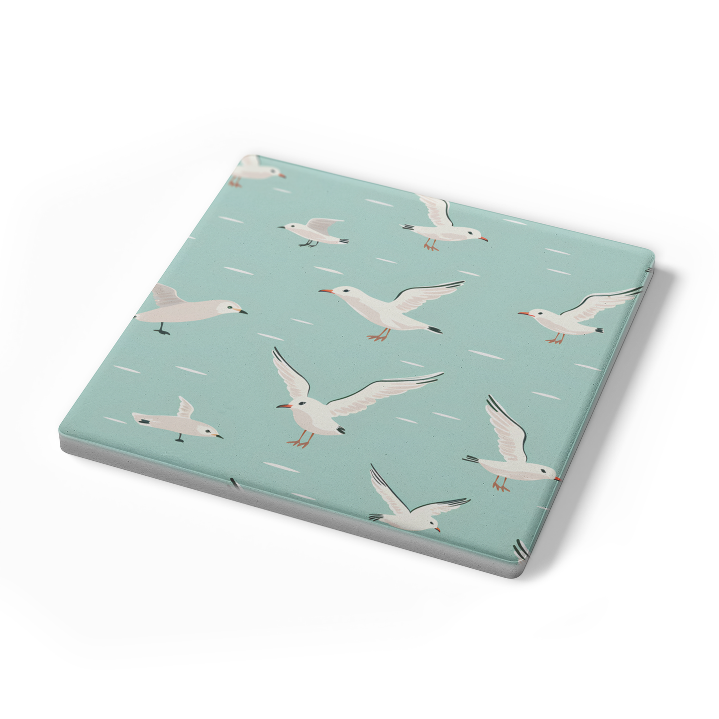 Flying Seagull Stone Coasters, Set of 4, Coastal Beach Decor, Absorbent Drink Coasters, Ocean Theme Stone Coasters, Nautical Home Gift