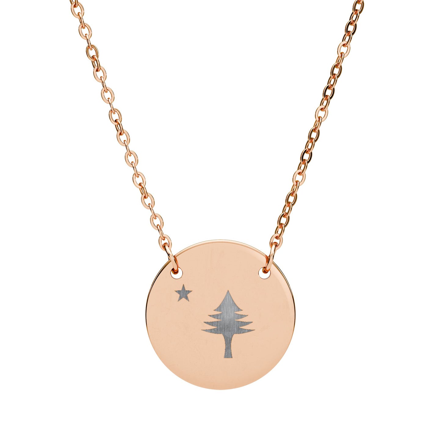 "Original Maine Flag" Pine Tree & Star Engraved Pendant Necklace