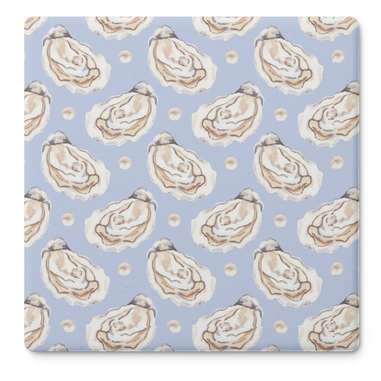 Coastal Oyster Coasters – Blue or Tan Soapstone Drink Coasters with Cork Backing, New England Coastal Decor (4" set of 4)