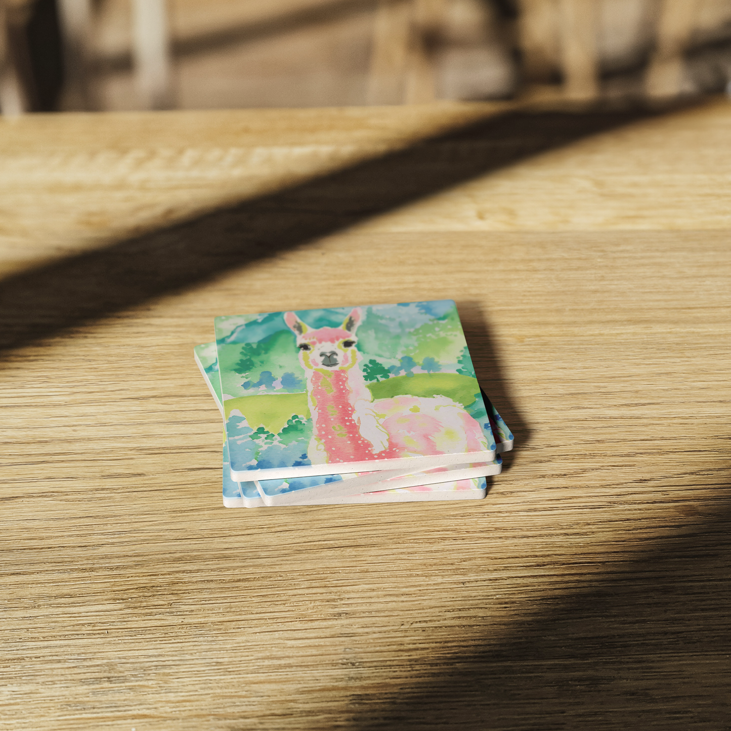 Watercolor Llama 4" Stone Coaster Set | Set of 4