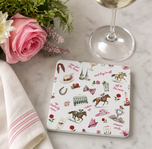 Kentucky Derby Coaster Set, Derby Day Stone Coasters, Horse Racing Decor, Equine Theme Drinkware, Derby Party Gift Coasters