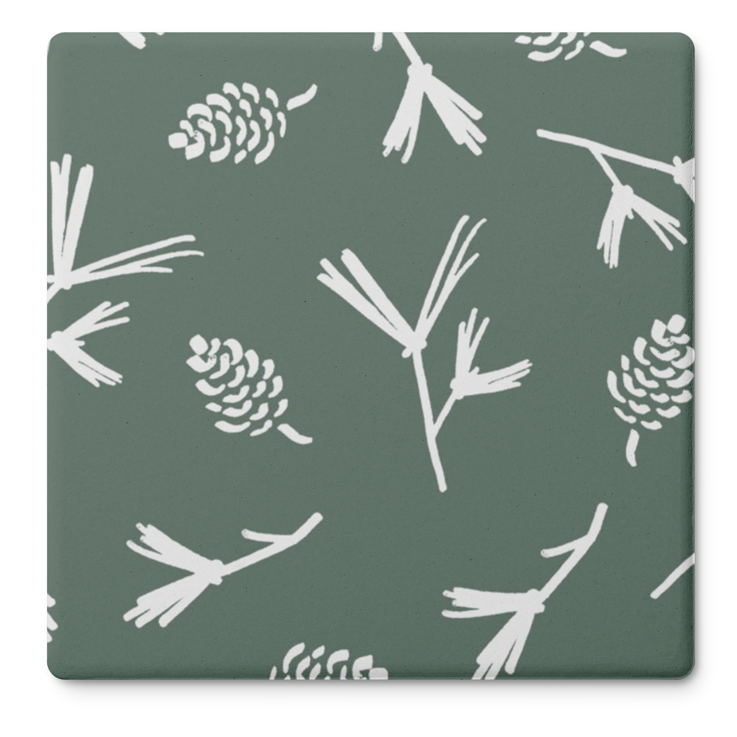 Green Pinecone Stone Coasters, Holiday Table Decor, Forest Theme Coasters, Maine Square Coasters Gift Set (set of 4)