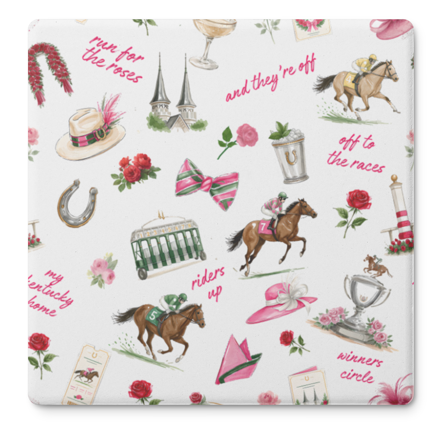 Kentucky Derby Coaster Set, Derby Day Stone Coasters, Horse Racing Decor, Equine Theme Drinkware, Derby Party Gift Coasters