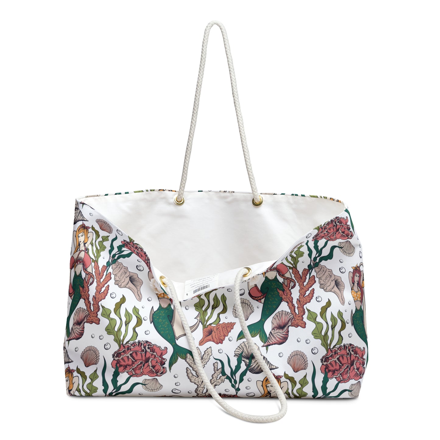 Retro Pinup Mermaid Beach Bag - White