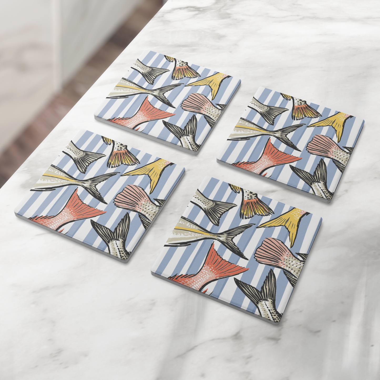 Stone Coasters Fish Design, Fish Coasters Set, Coastal Themed Coasters, Housewarming Gift, Nautical Decor, Fishing Gift, Fish Decor