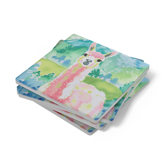 Watercolor Llama 4" Stone Coaster Set | Set of 4