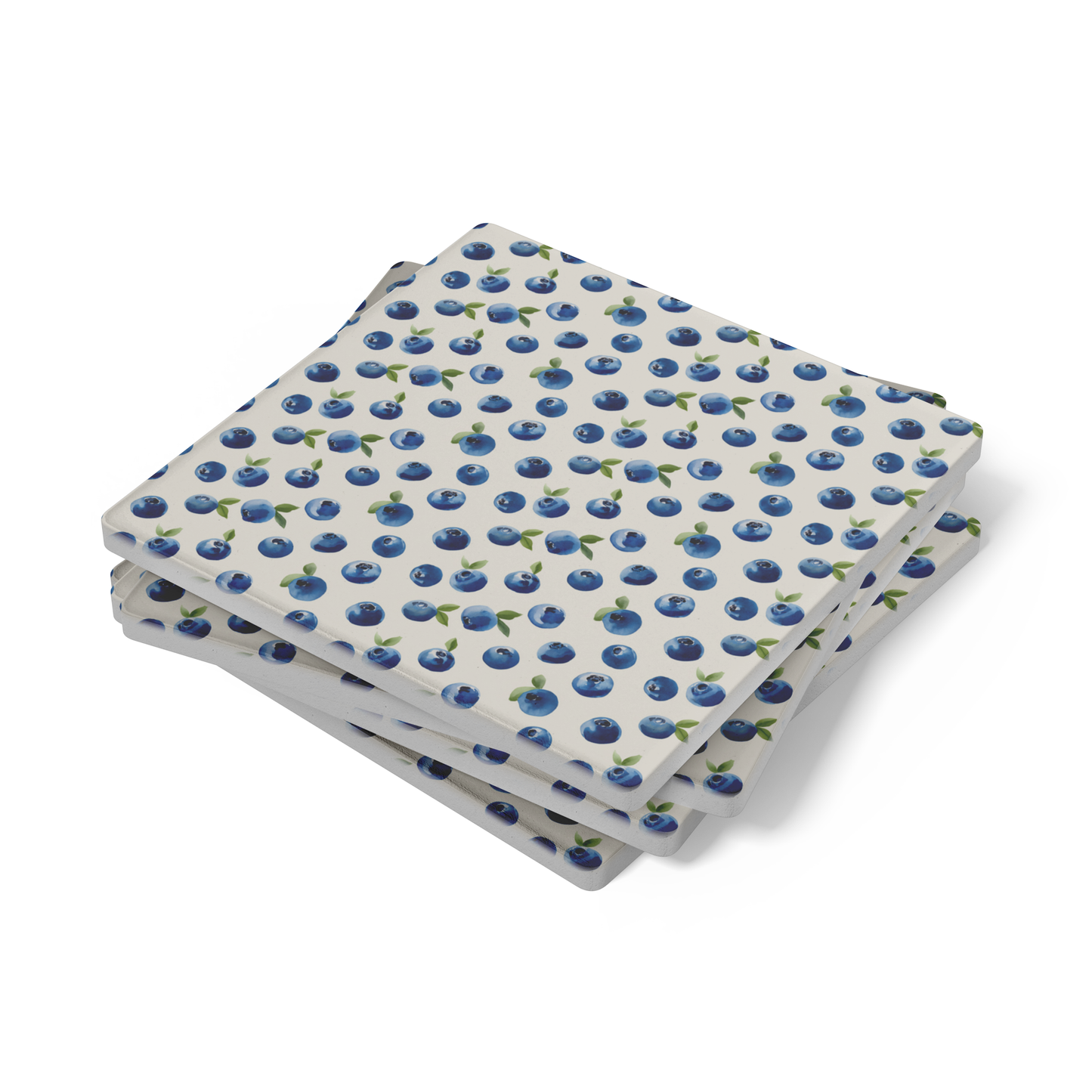Maine Blueberries Pattern Stone Coasters, Set of 4, Absorbent Drink Coasters with Cork Backing, Kitchen Decor