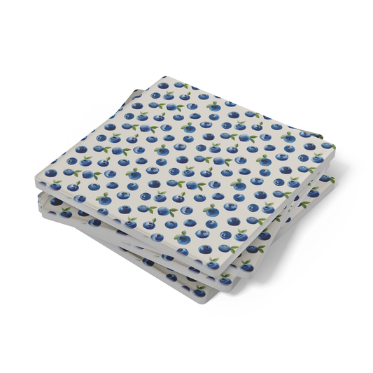 Maine Blueberries Pattern Stone Coasters, Set of 4, Absorbent Drink Coasters with Cork Backing, Kitchen Decor