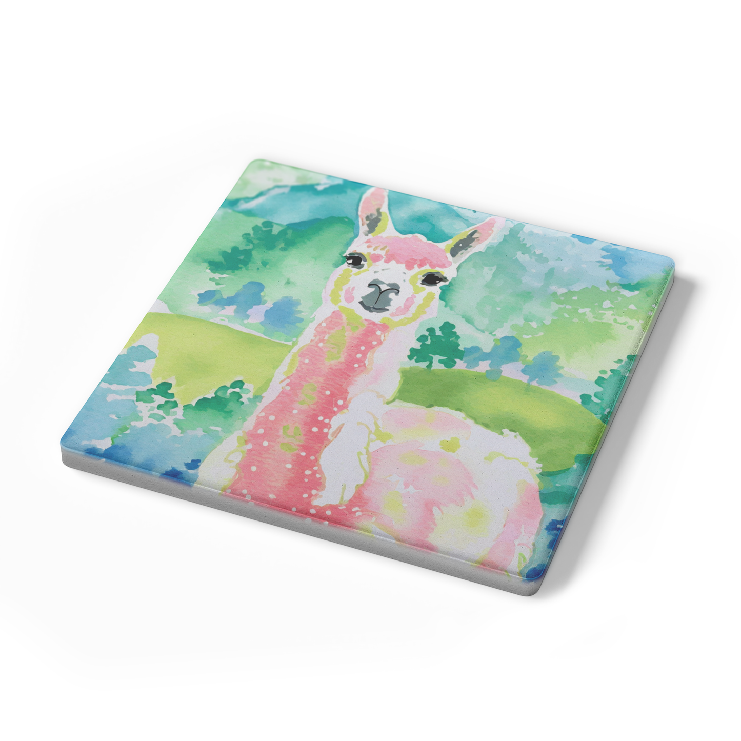 Watercolor Llama 4" Stone Coaster Set | Set of 4