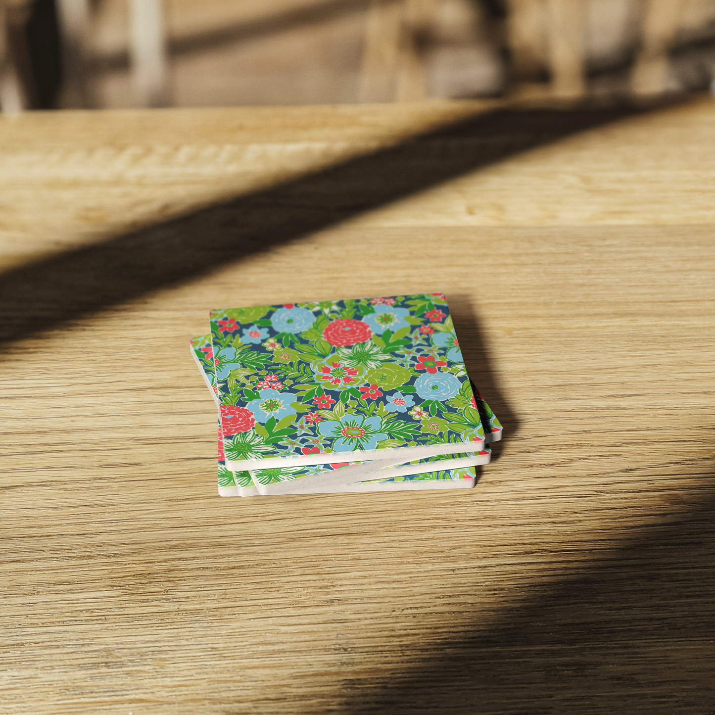 Coastal Floral Stone Coaster Set (Set of 4)