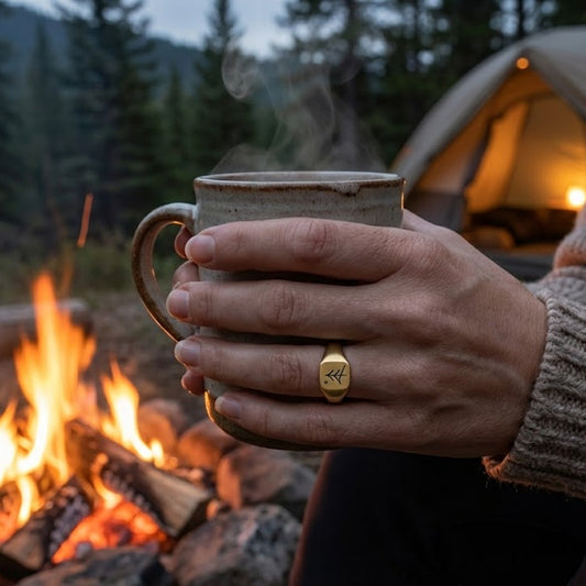Abstract Pine & Star 1901 Maine Flag Ring