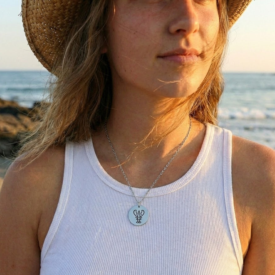 Lobster Engraved Circle Pendant Necklace