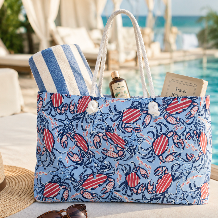 Coastal Crab Beach Tote Bag | Deep Blue