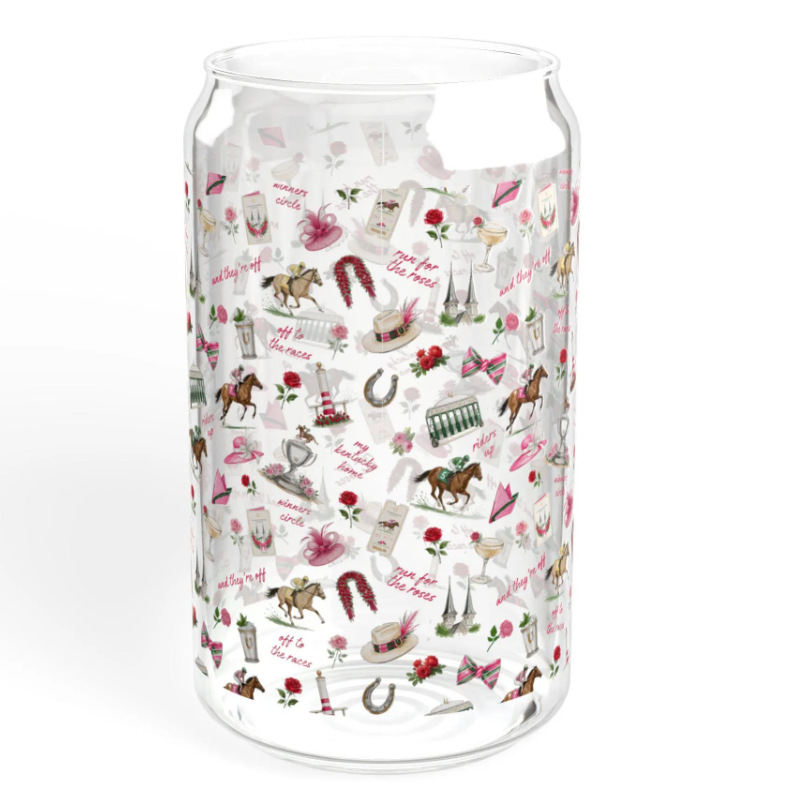 Kentucky Derby Sipper Glass 16oz, Mint Julep Glass, Derby Hostess Gift, Horse Racing Drinkware, Cocktail Glass with Lid and Straw