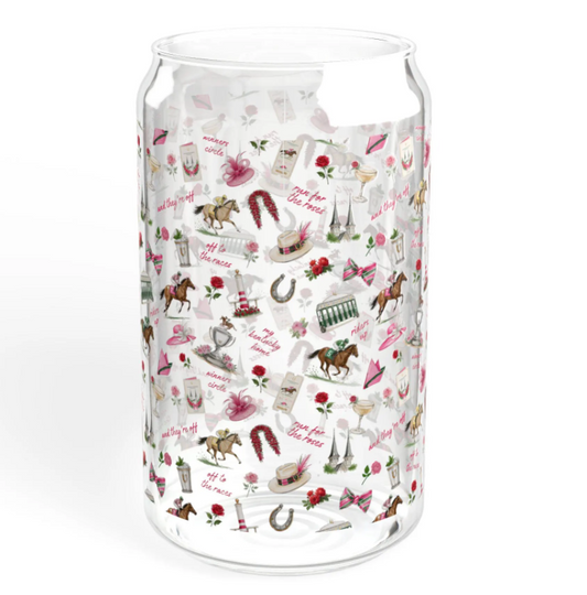 Kentucky Derby Sipper Glass 16oz, Mint Julep Glass, Derby Hostess Gift, Horse Racing Drinkware, Cocktail Glass with Lid and Straw