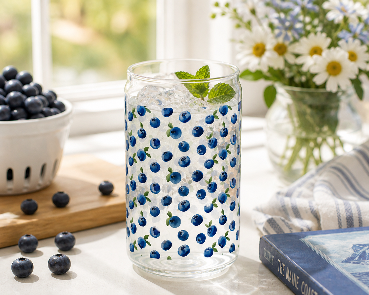 Maine Blueberry 16oz Sipper Glass with Bamboo Lid & Straw