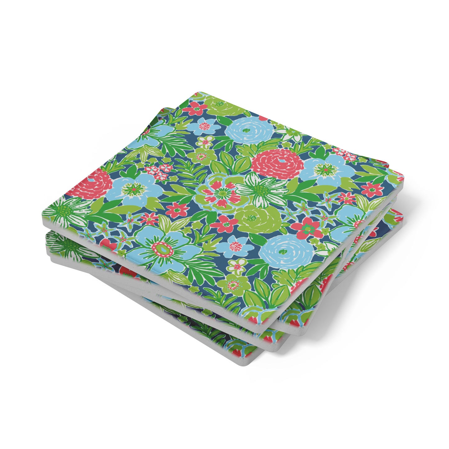 Coastal Floral Stone Coaster Set (Set of 4)