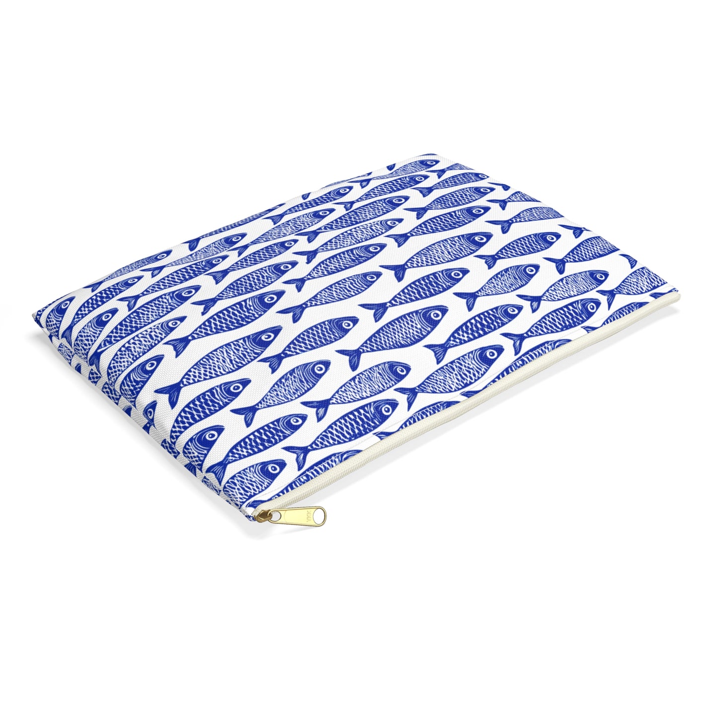 Blue Fish Pattern Zipper Pouch | Coastal Cosmetic Bag | Nautical Travel Case | Beach Makeup Bag | Ocean-Inspired Organizer Accessory Pouch