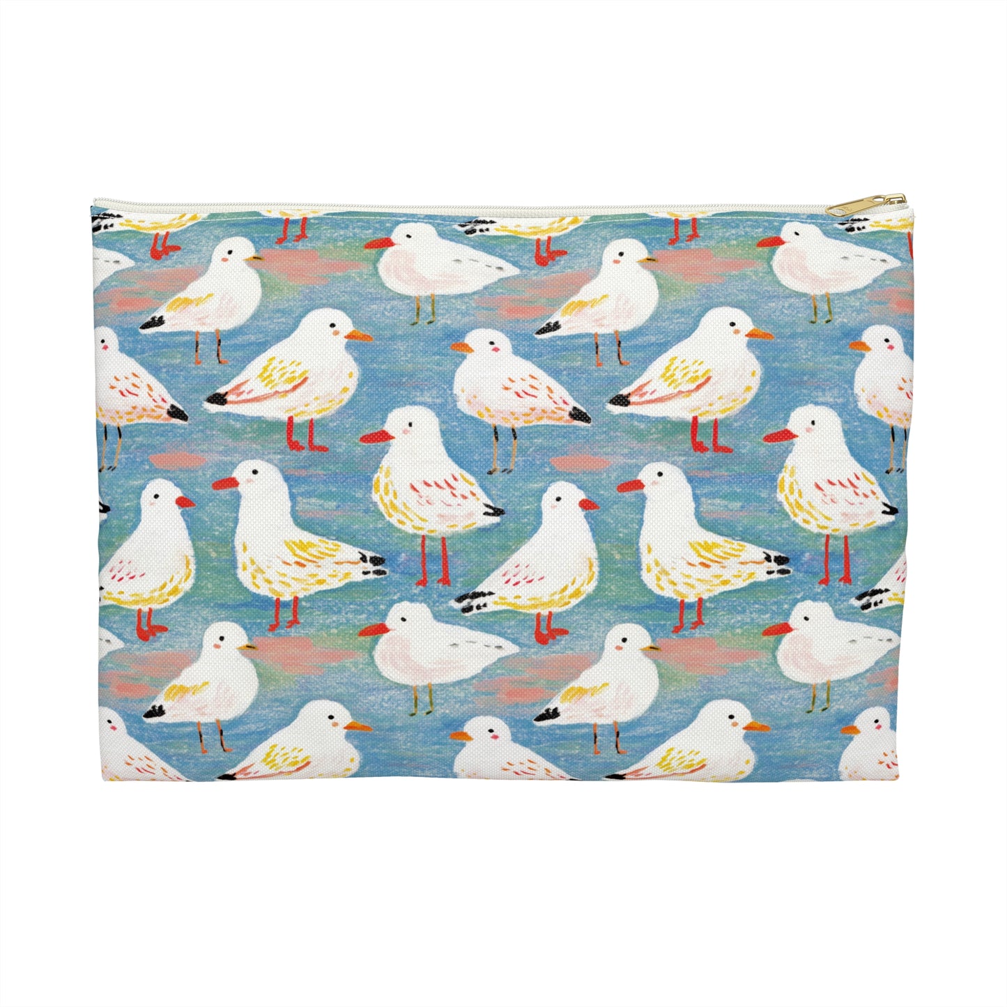 Seagull Pattern Flat Pouch, Multipurpose Zipper Bag, Coastal Travel Pouch, Seaside Cosmetic Bag, Beach Pencil Case